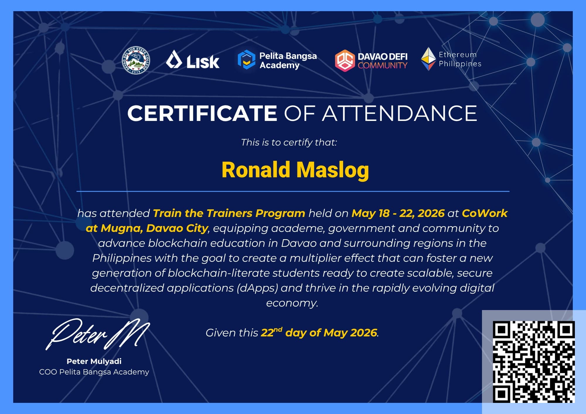 Train the Trainers Program - Certificate of Attendance credential