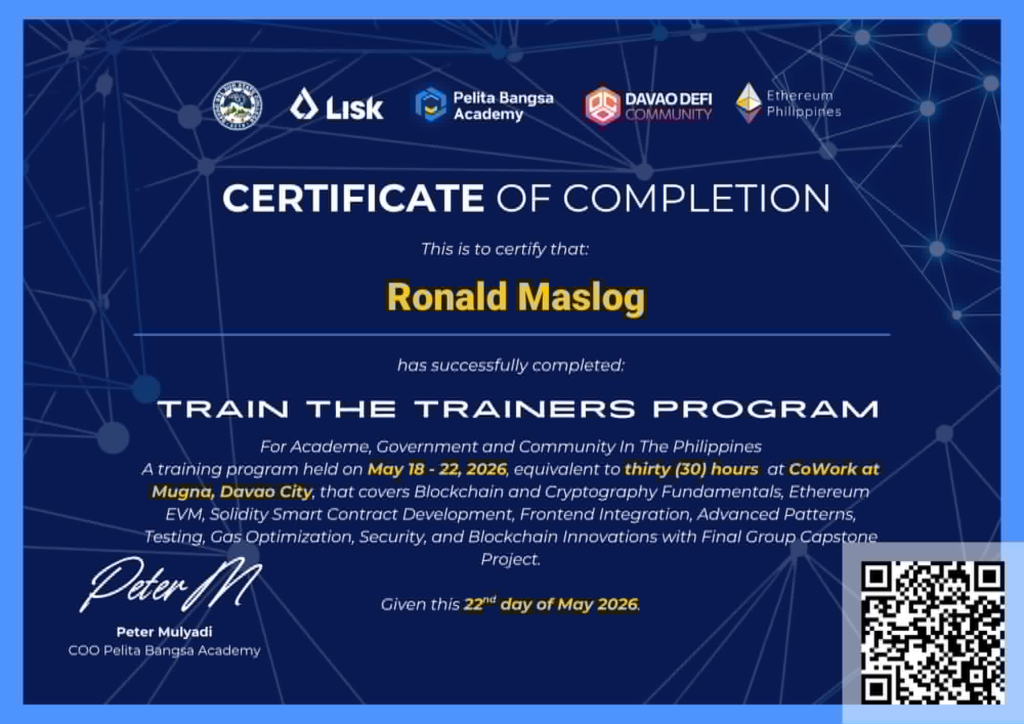 Train the Trainers Program - Certificate of Completion credential