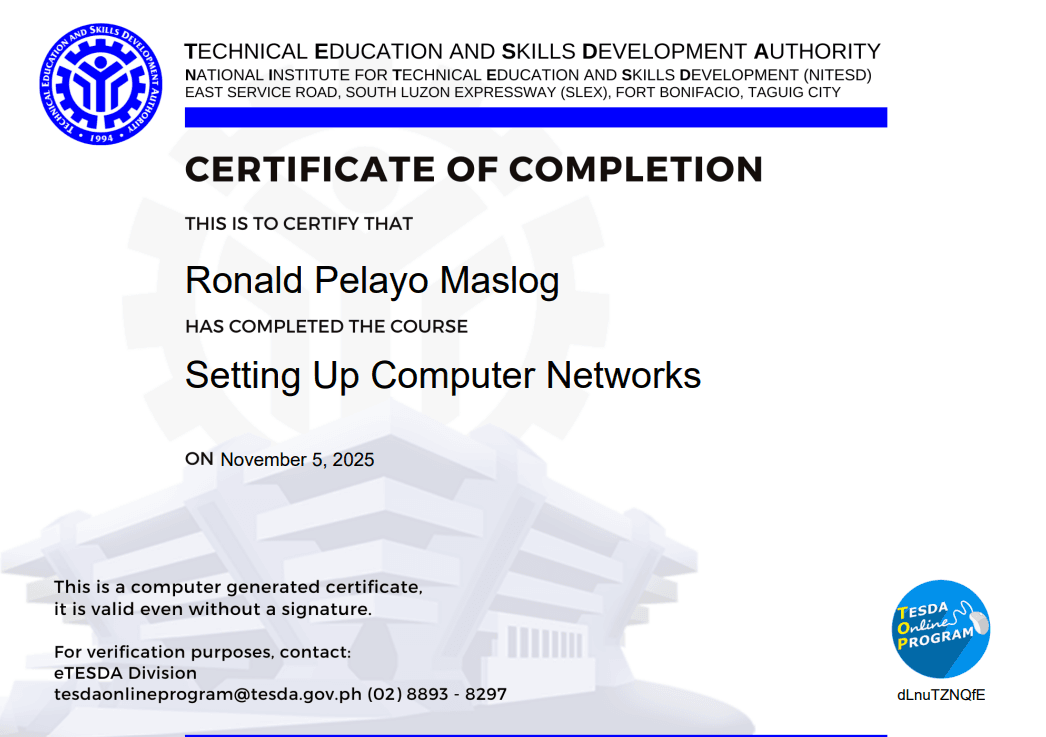Setting Up Computer Networks credential