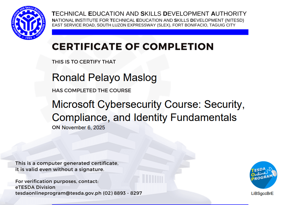 Microsoft Cybersecurity Course: Security, Compliance, and Identity Fundamentals credential