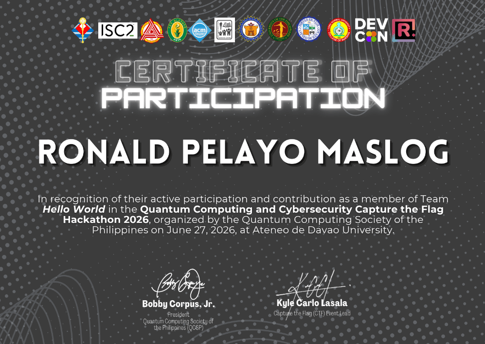 Quantum Computing and Cybersecurity Capture the Flag Hackathon 2026 credential