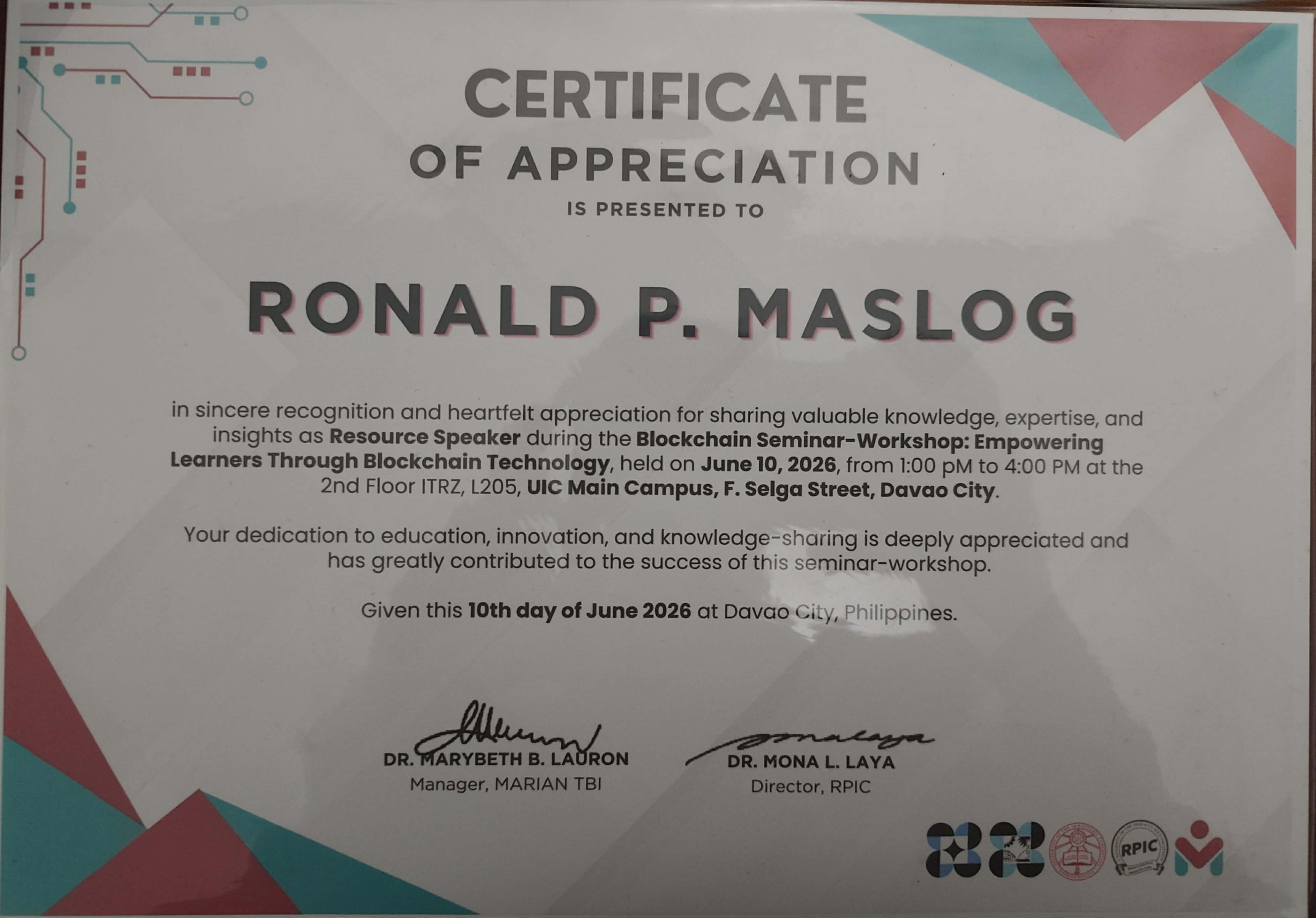 SPEAKER for Blockchain Seminar-Workshop: Empowering Learners Through Blockchain Technology credential